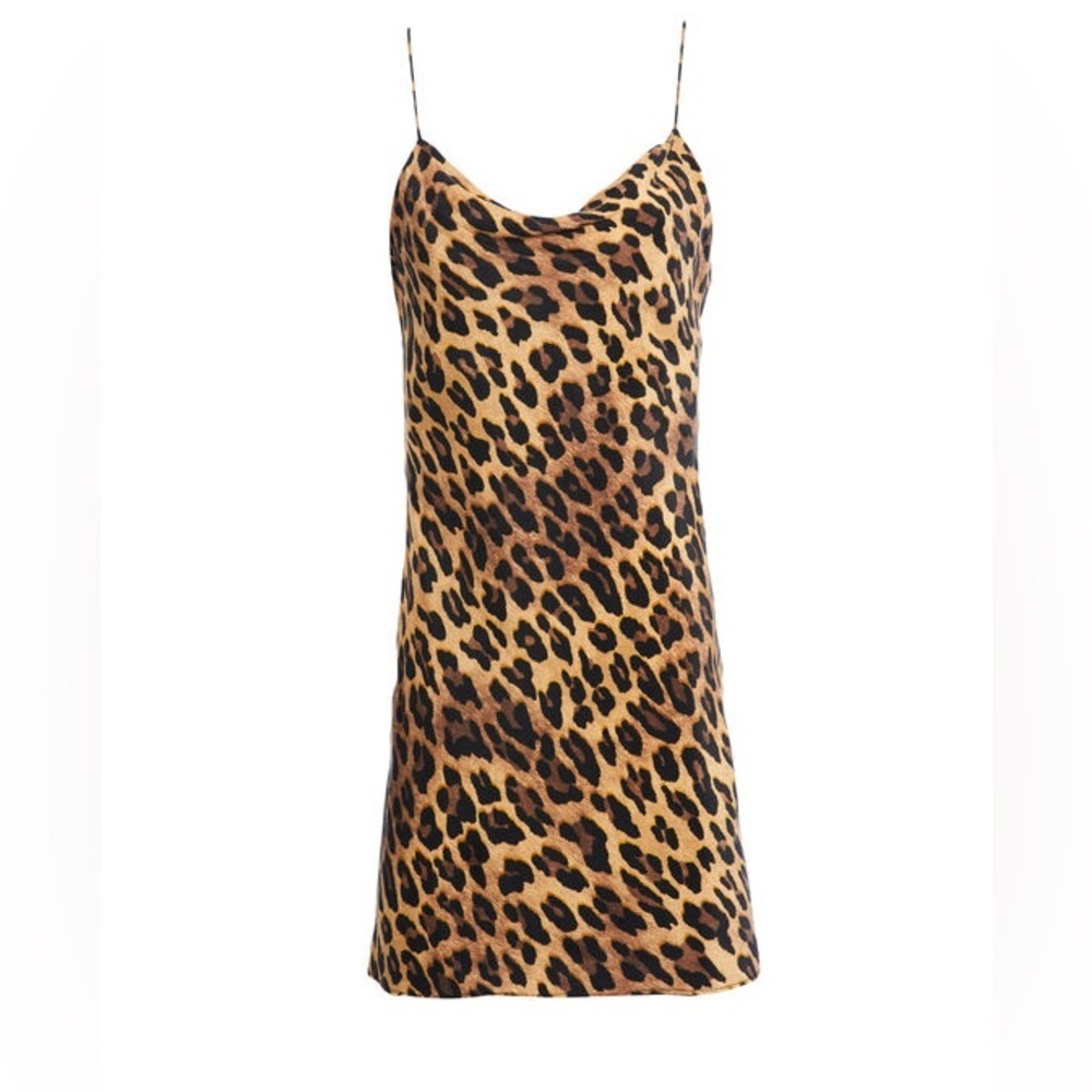NEW Alice + Olivia harmony slip mini dress spotted leopard tan size 0 new tags